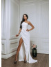 Asymmetrical Satin Glitter Split Maxi Party Dress